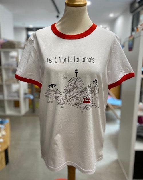  T-shirt unisexe coton bio baseball fine rouge "5 monts toulonnais" by LMS 1