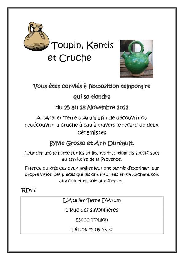 Exposition - Toupin, Kantis et Cruche à L'Atelier Terre d'Arum