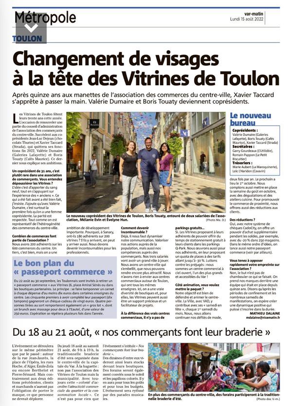 [Article Var-Matin] Nouveau bureau au sein des Vitrines de Toulon